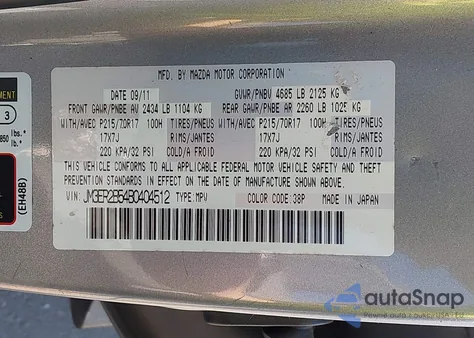 2011 Mazda Cx-7 I Sport z USA, uszkodzony, nr VIN JM3ER2B54B0404512